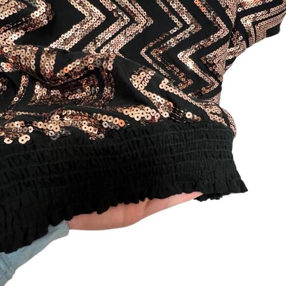 MONAMIE Women’s Black & Gold Sequence Dolman Sleeve Blouse, Size XL - Picture 9 of 15